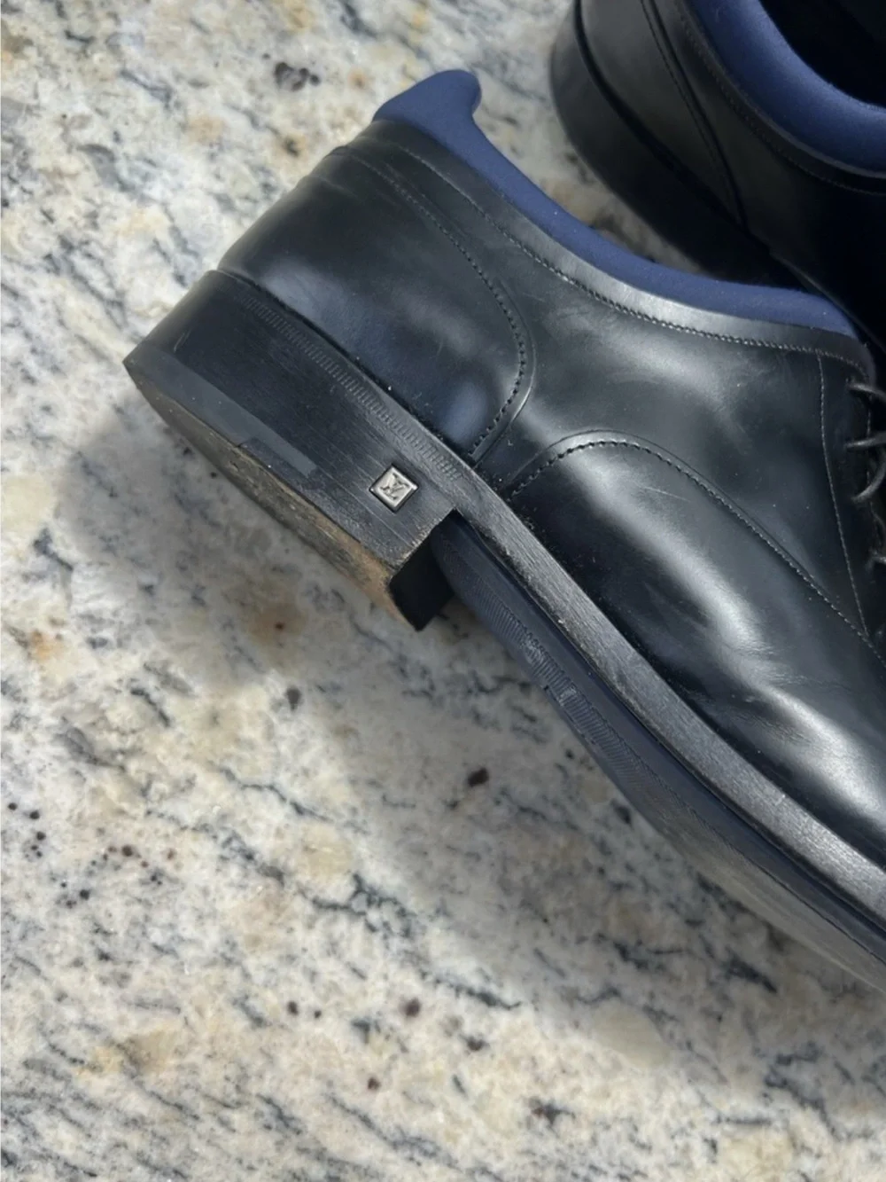 Louis Vuitton Black Leather Derby Oxfirds with Navy Trim 9.5
